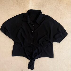 Black Sleeveless Button-Up Top